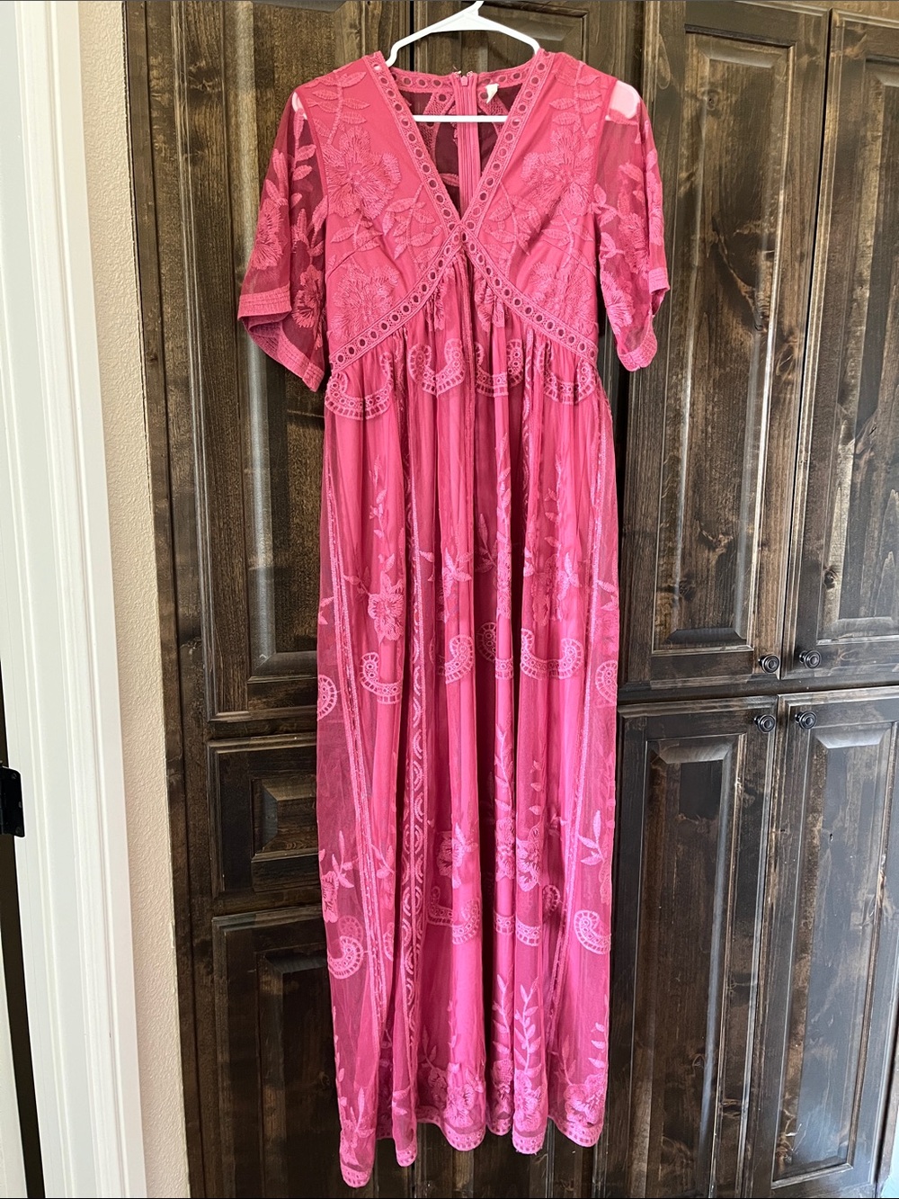 PinkBlush Lace Mesh Overlay Maternity Maxi Dress